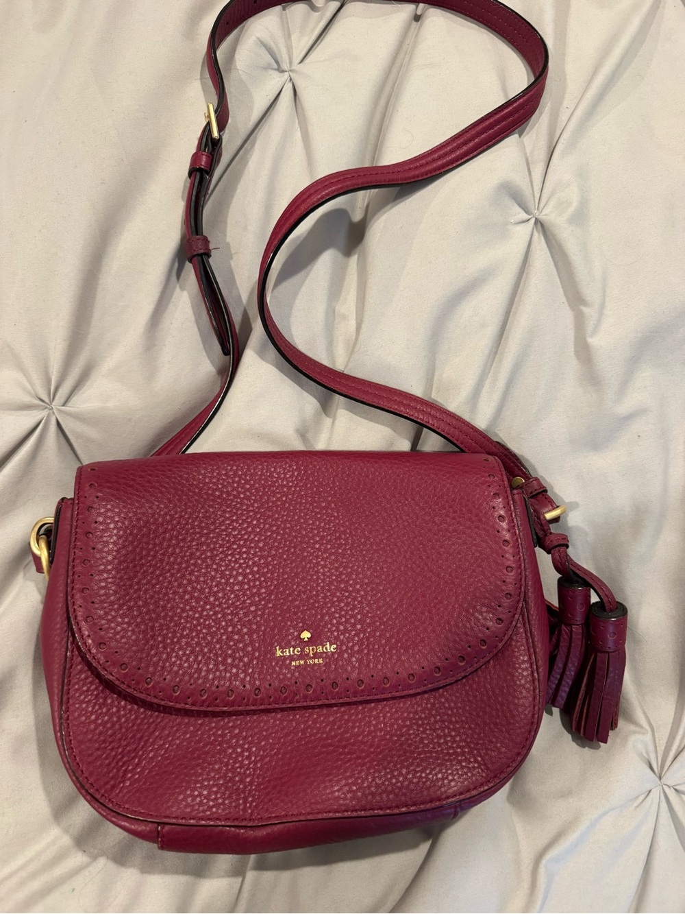 kate spade pebbled leather crossbody in deep berry